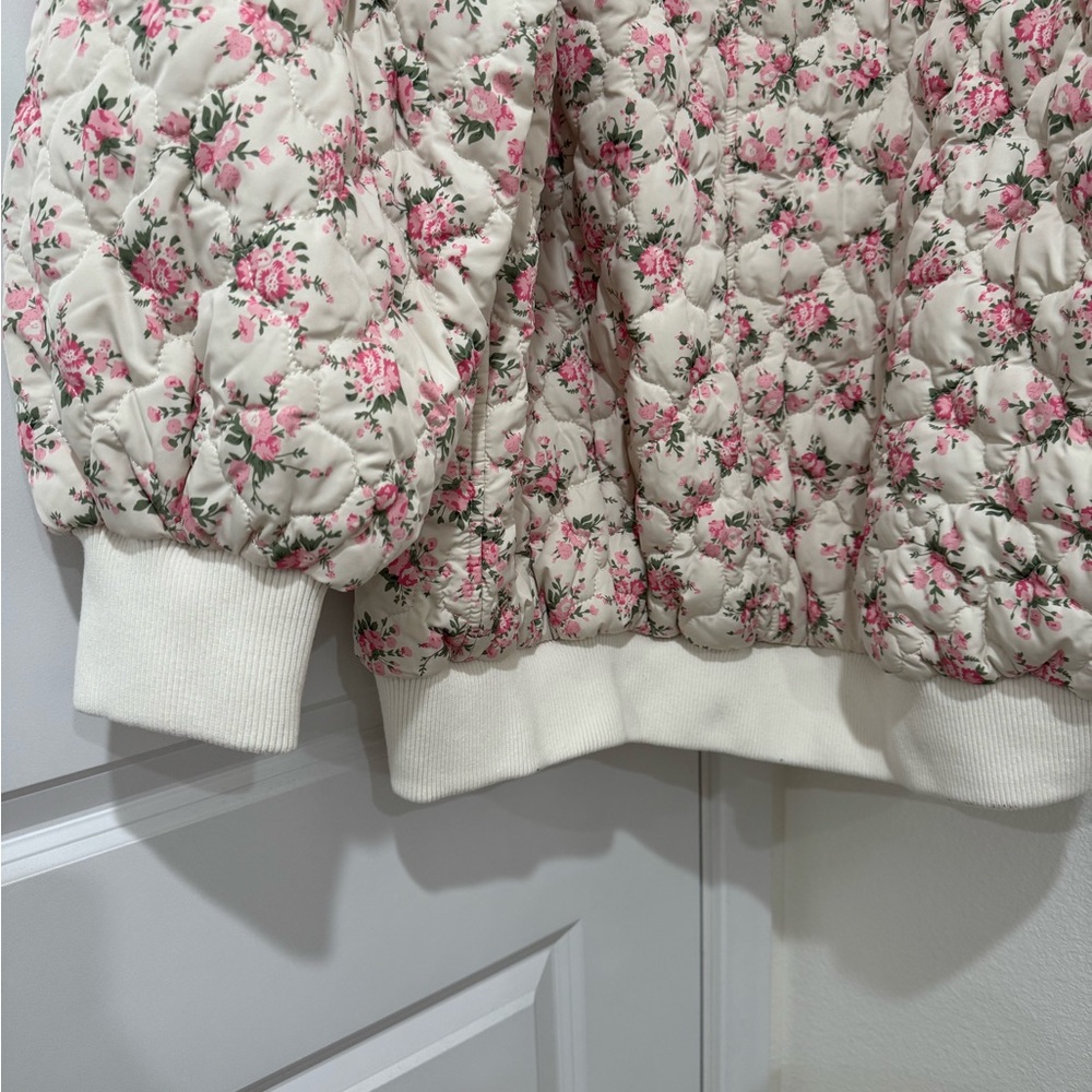 Quilted Floral Bomber Jacket - Pink on Cream - Picture 8 of 16